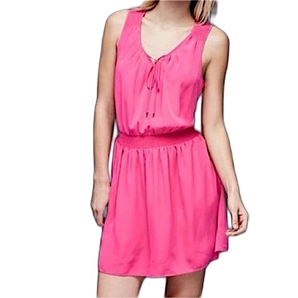 GAP Dresses & Skirts - {GAP} Barbie Pink Tie V-Neck Elastic Waist Midi Fit Flare Dress